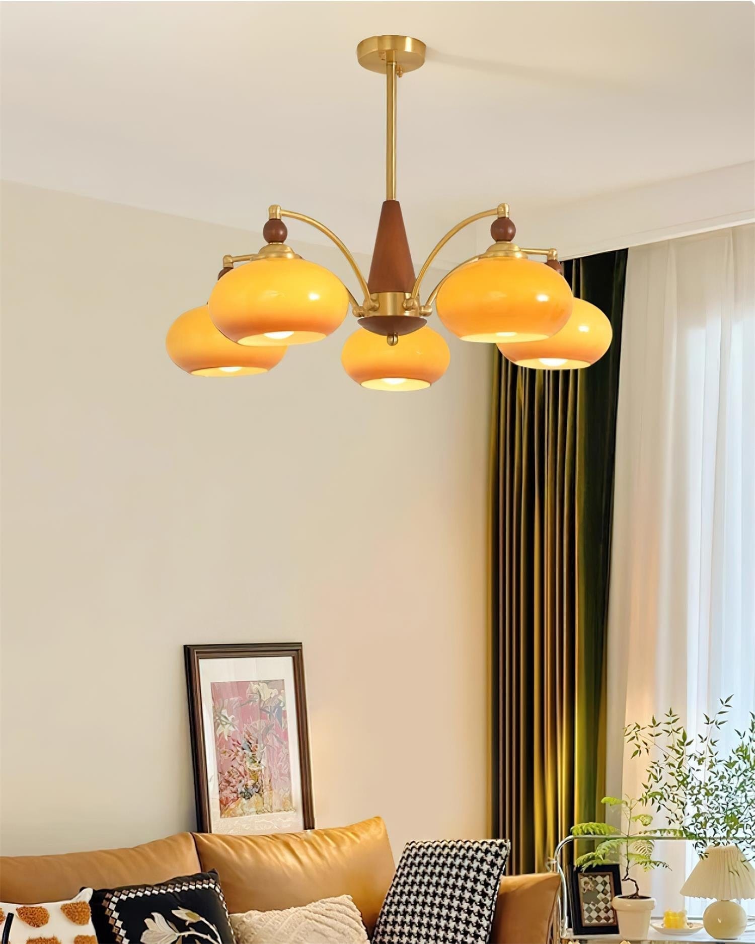 Retro Melodica Victorian-Inspired Chandelier with Brass and Wood Design