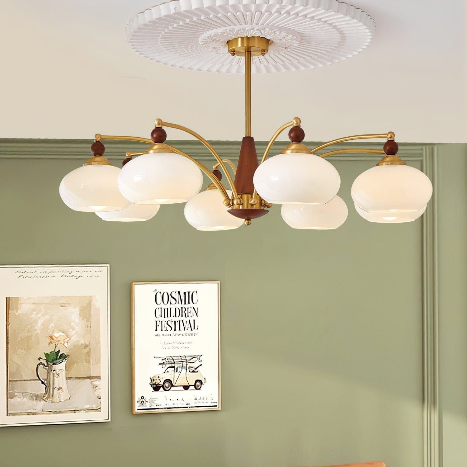 Retro Melodica Victorian-Inspired Chandelier with Brass and Wood Design