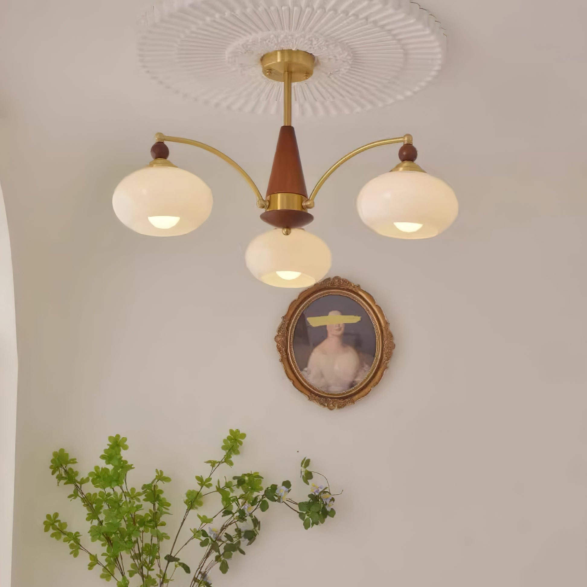 Retro Melodica Victorian-Inspired Chandelier with Brass and Wood Design