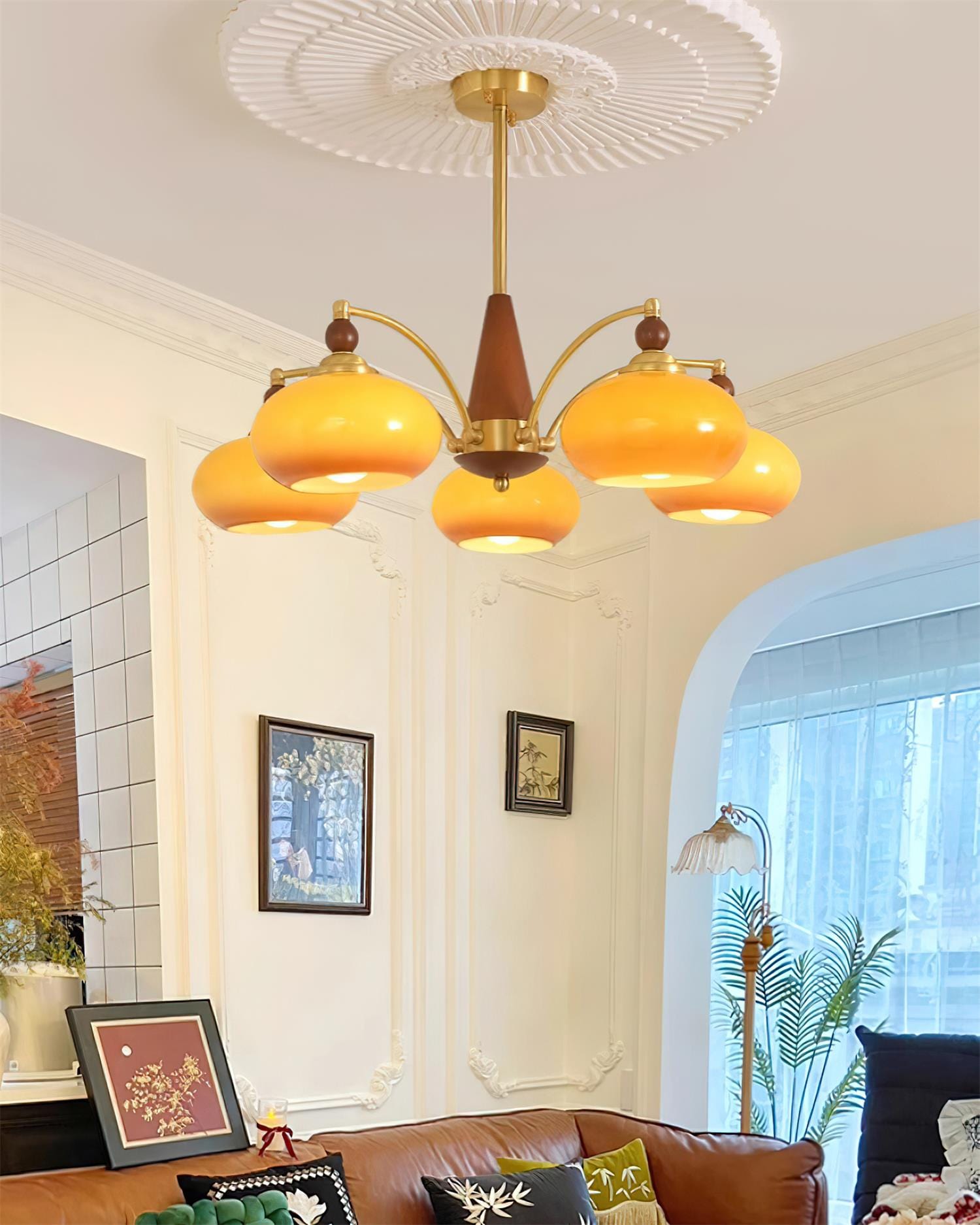 Retro Melodica Victorian-Inspired Chandelier with Brass and Wood Design