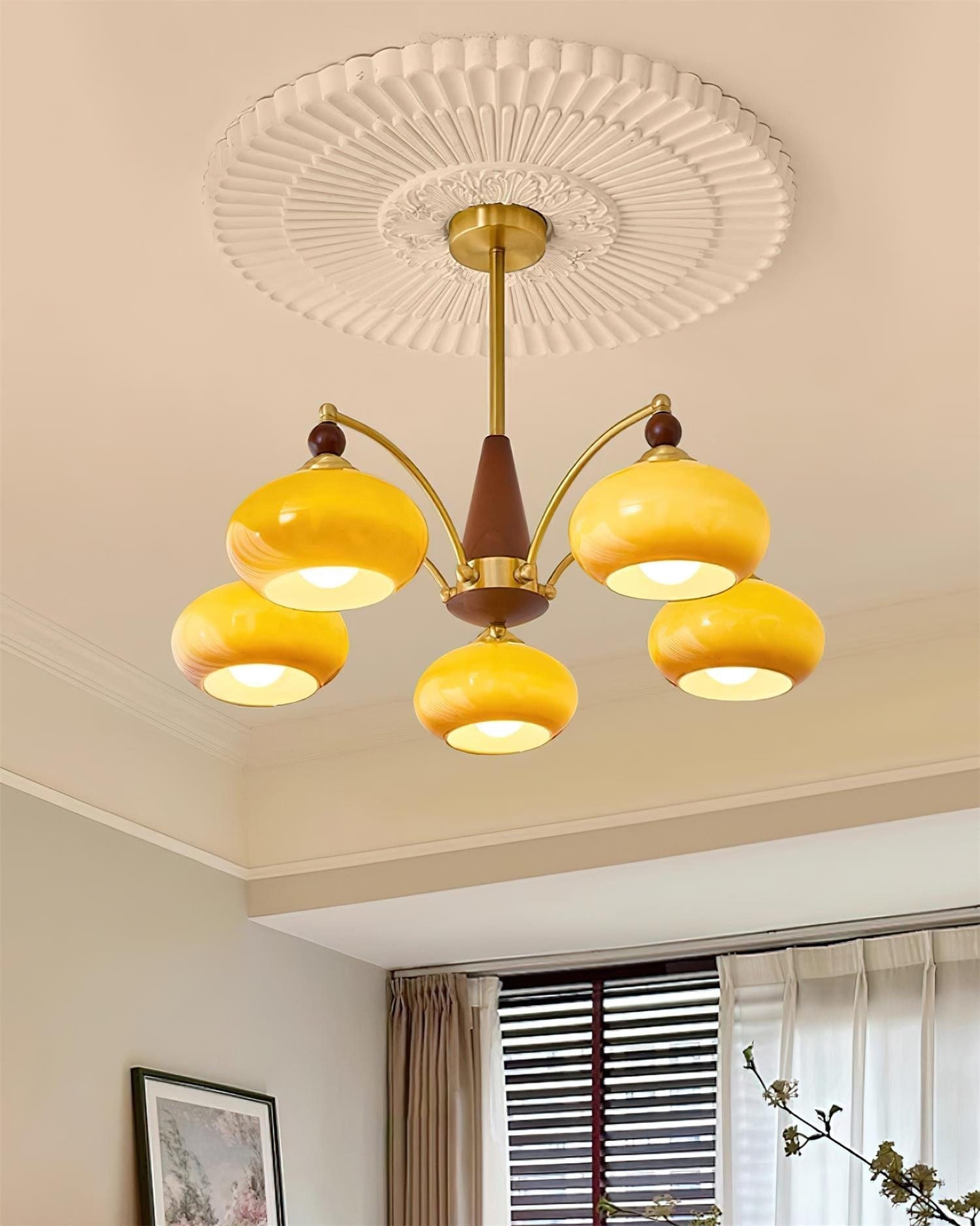 Retro Melodica Victorian-Inspired Chandelier with Brass and Wood Design