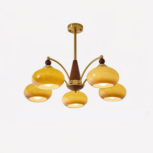 Retro Melodica Victorian-Inspired Chandelier with Brass and Wood Design