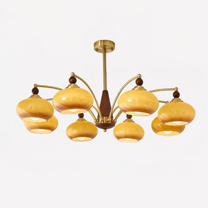 Retro Melodica Victorian-Inspired Chandelier with Brass and Wood Design