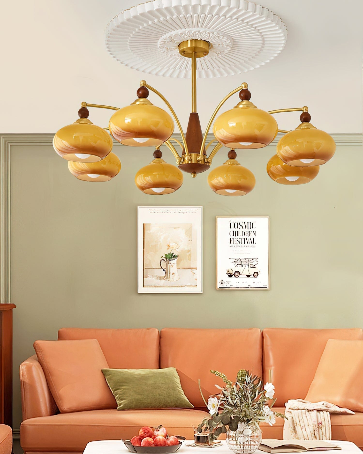 Retro Melodica Victorian-Inspired Chandelier with Brass and Wood Design