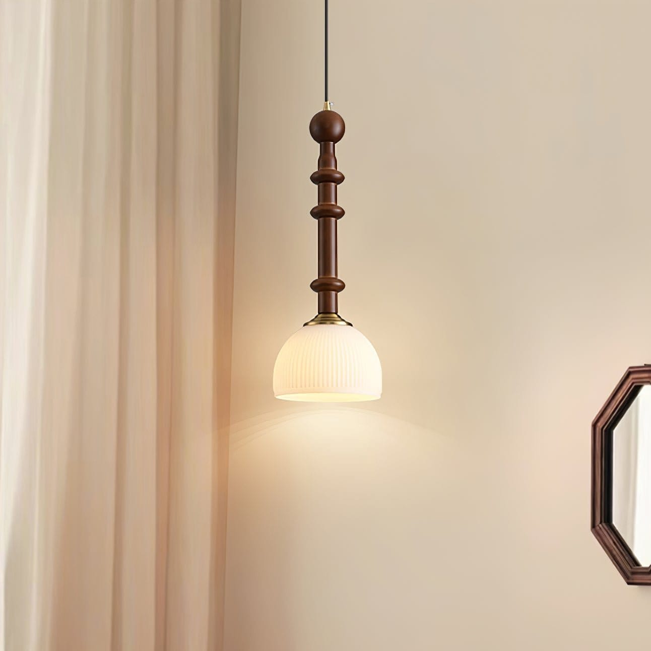 Roma Pendant Lamp – Elegant Wood and Brass Design with Glass Lampshade