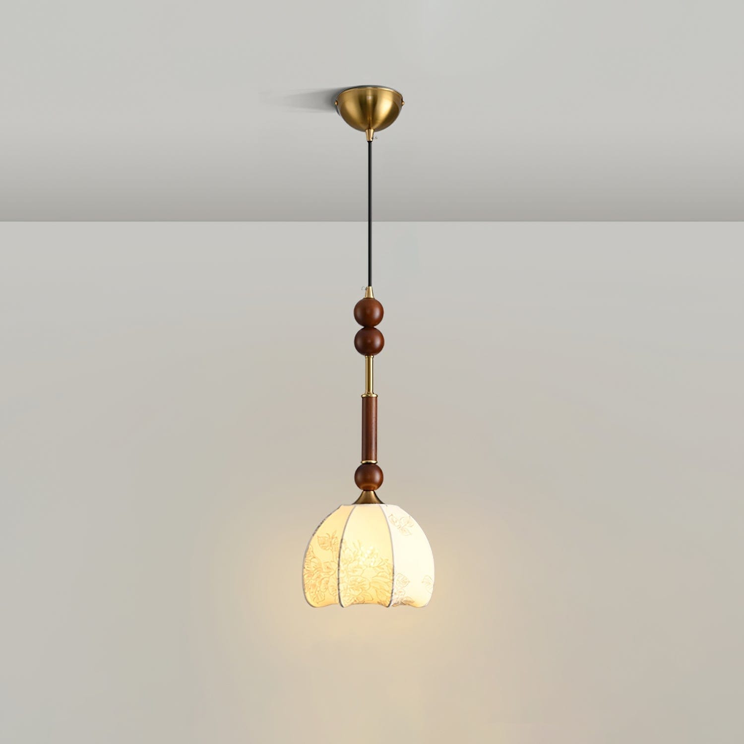 Roma Pendant Lamp – Elegant Wood and Brass Design with Glass Lampshade