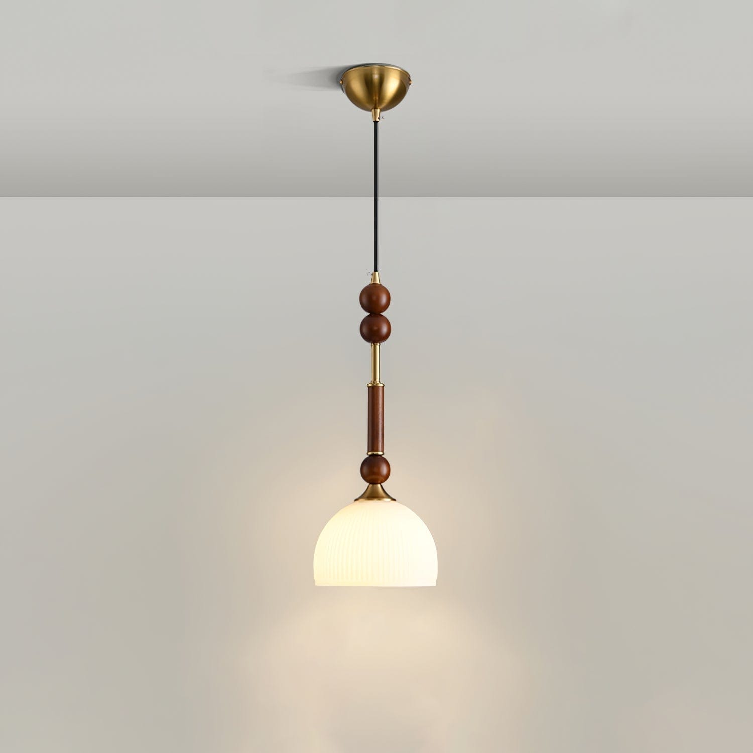 Roma Pendant Lamp – Elegant Wood and Brass Design with Glass Lampshade