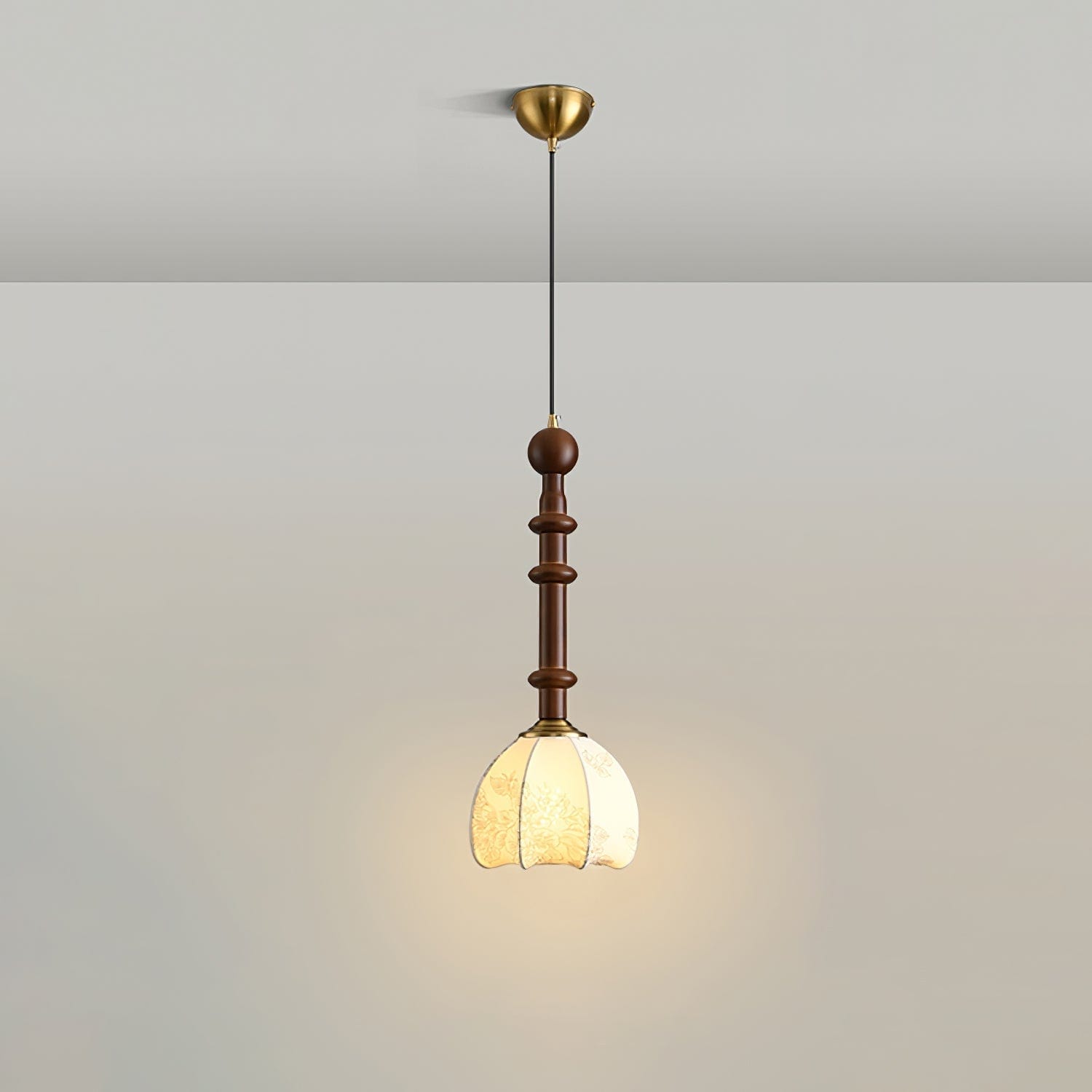 Roma Pendant Lamp – Elegant Wood and Brass Design with Glass Lampshade