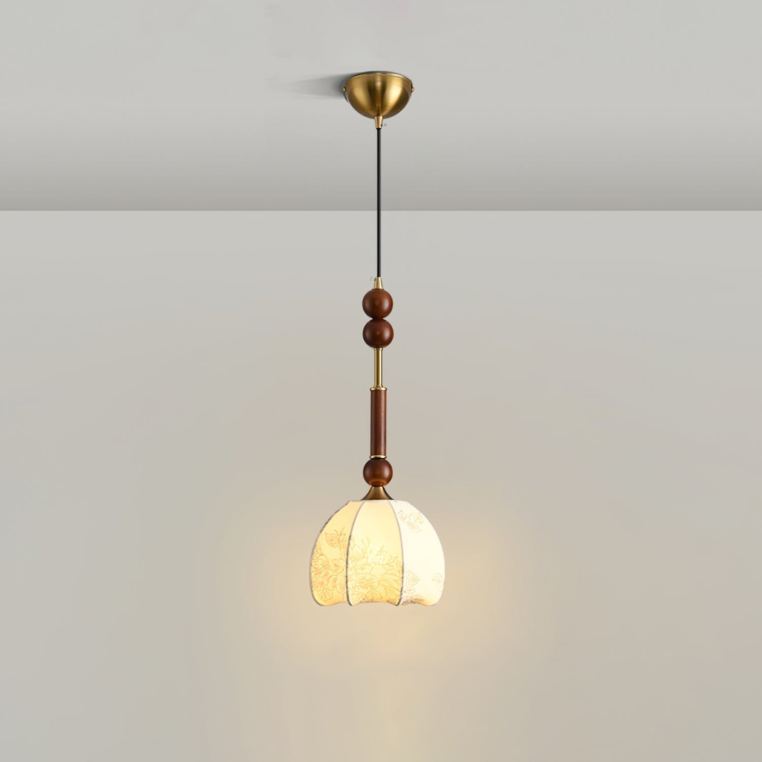 Roma Pendant Lamp – Elegant Wood and Brass Design with Glass Lampshade