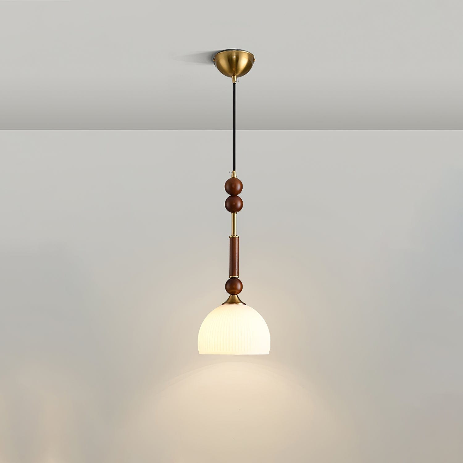 Roma Pendant Lamp – Elegant Wood and Brass Design with Glass Lampshade