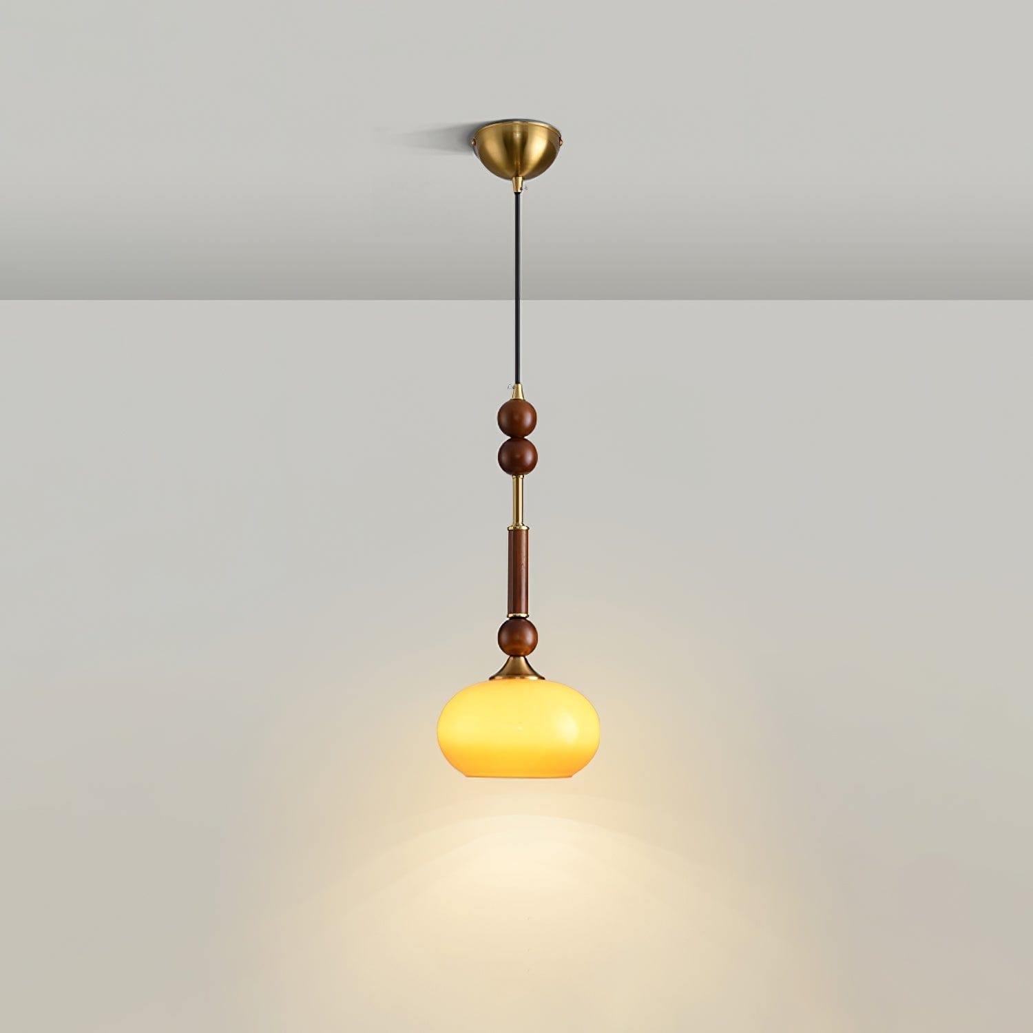 Roma Pendant Lamp – Elegant Wood and Brass Design with Glass Lampshade