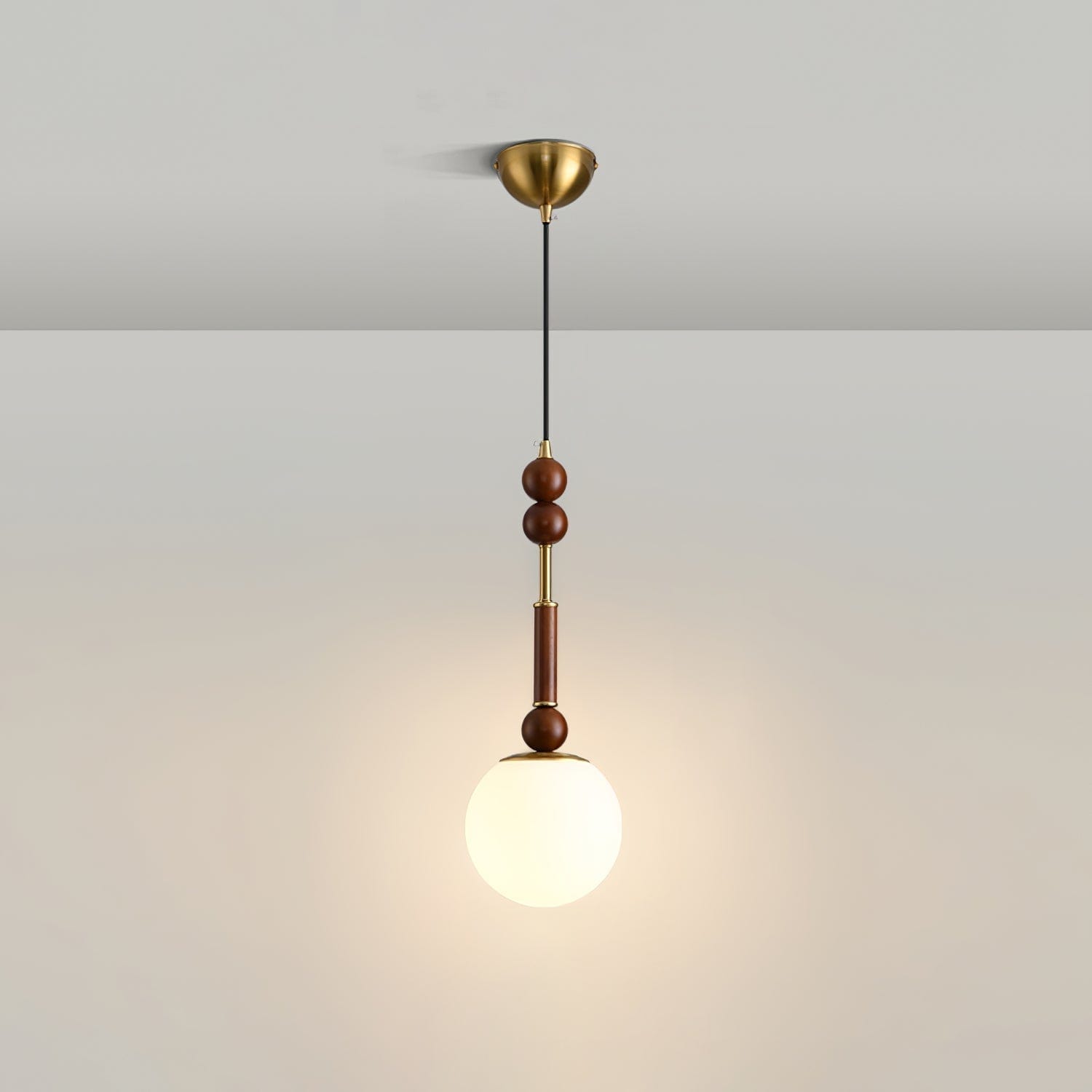 Roma Pendant Lamp – Elegant Wood and Brass Design with Glass Lampshade