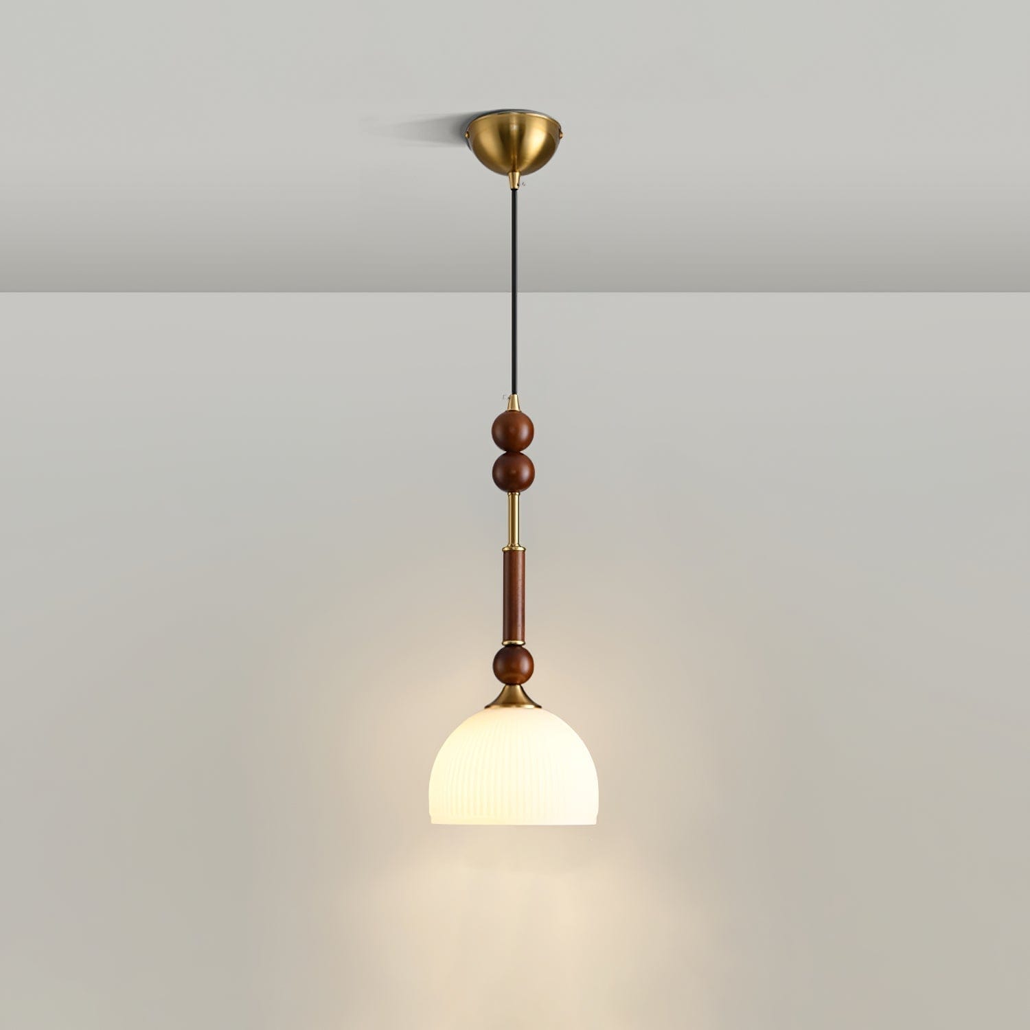 Roma Pendant Lamp – Elegant Wood and Brass Design with Glass Lampshade