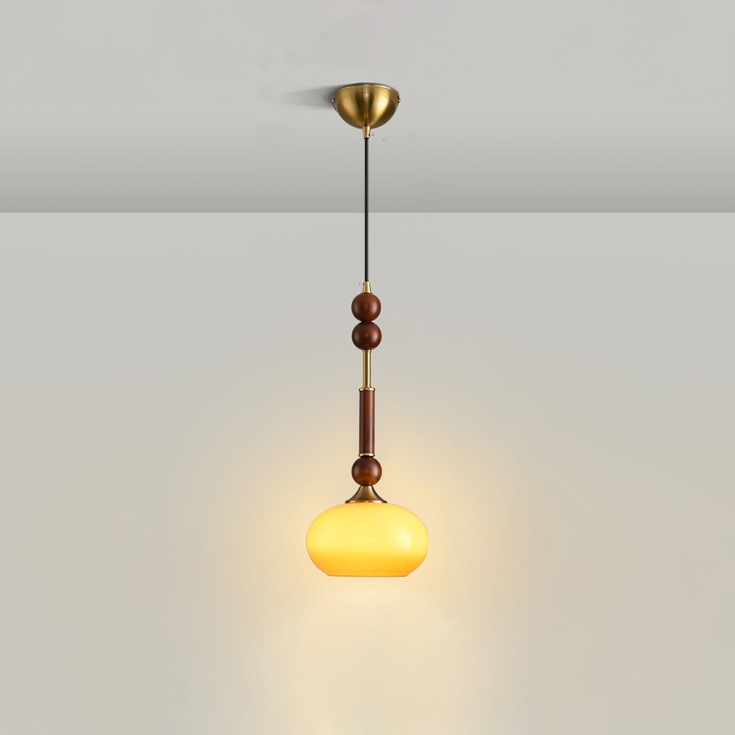 Roma Pendant Lamp – Elegant Wood and Brass Design with Glass Lampshade