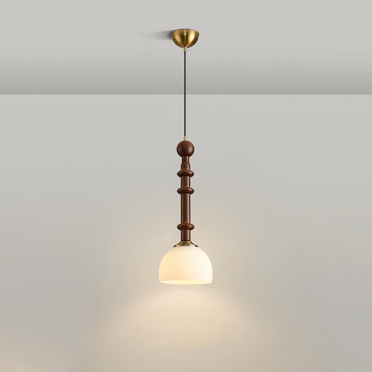 Roma Pendant Lamp – Elegant Wood and Brass Design with Glass Lampshade