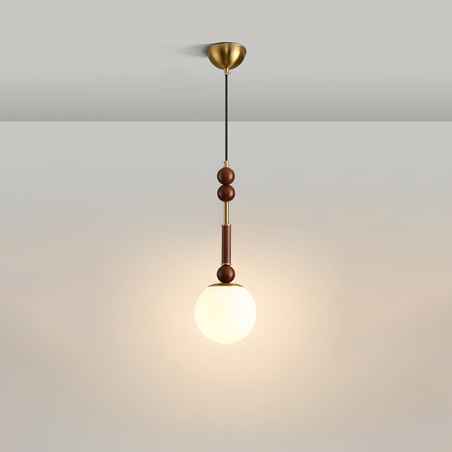 Roma Pendant Lamp – Elegant Wood and Brass Design with Glass Lampshade