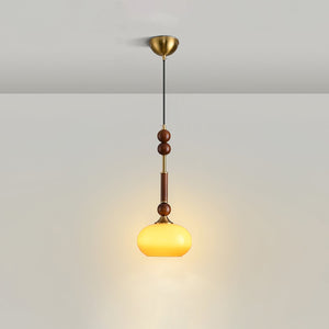 Roma Pendant Lamp – Elegant Wood and Brass Design with Glass Lampshade