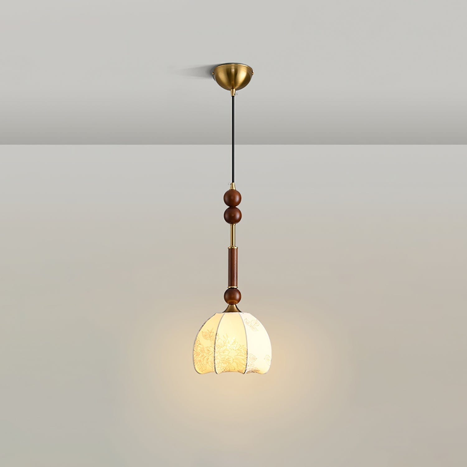 Roma Pendant Lamp – Elegant Wood and Brass Design with Glass Lampshade