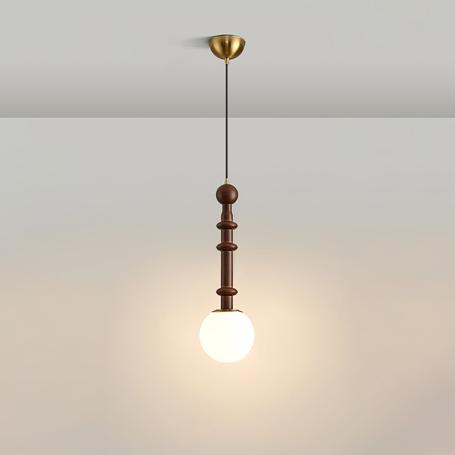 Roma Pendant Lamp – Elegant Wood and Brass Design with Glass Lampshade