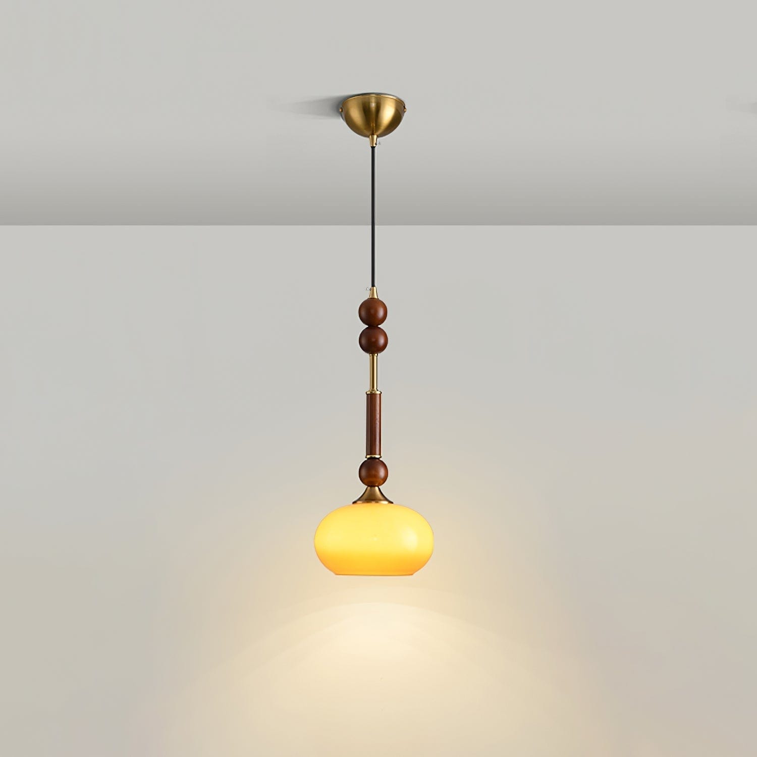 Roma Pendant Lamp – Elegant Wood and Brass Design with Glass Lampshade