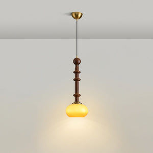 Roma Pendant Lamp – Elegant Wood and Brass Design with Glass Lampshade