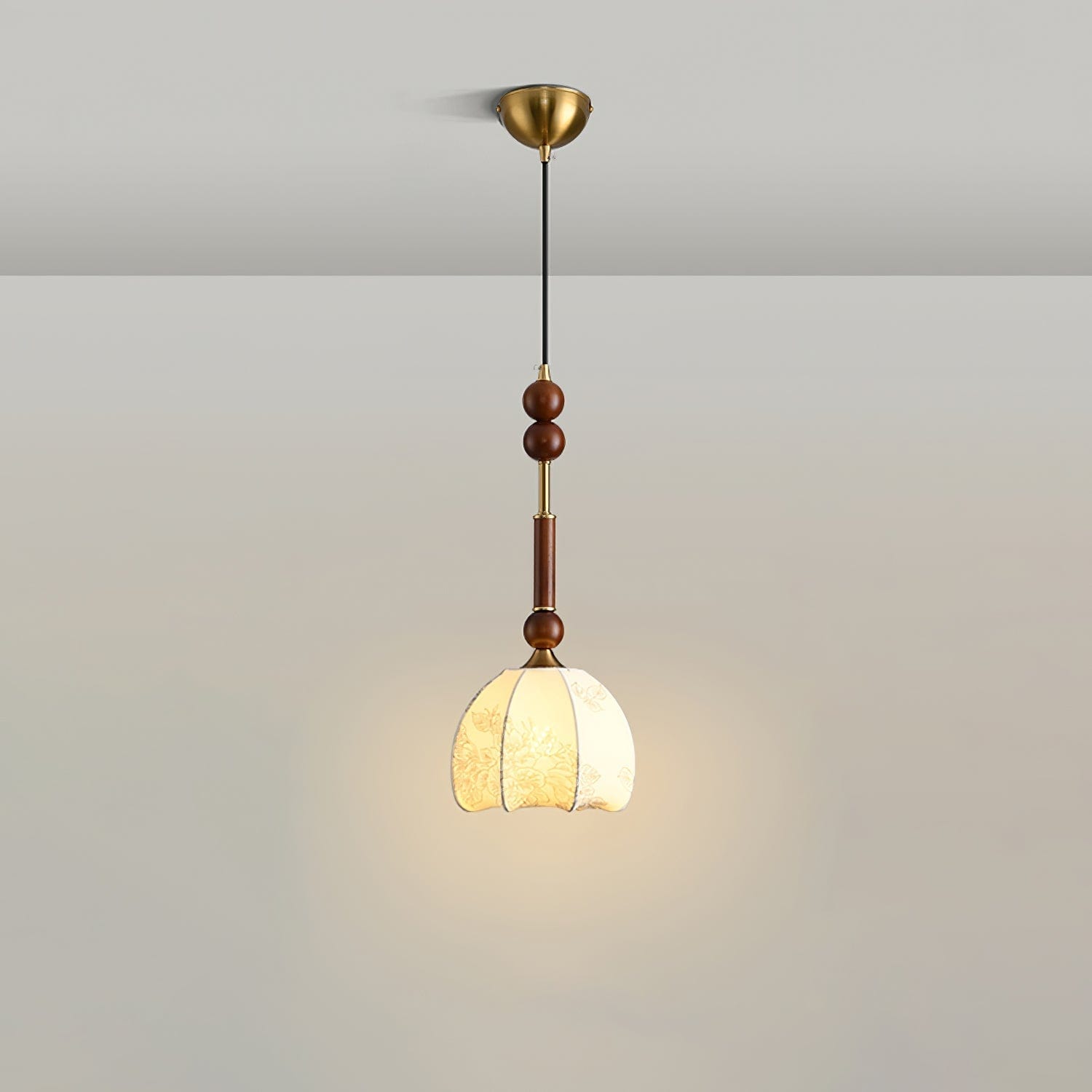 Roma Pendant Lamp – Elegant Wood and Brass Design with Glass Lampshade