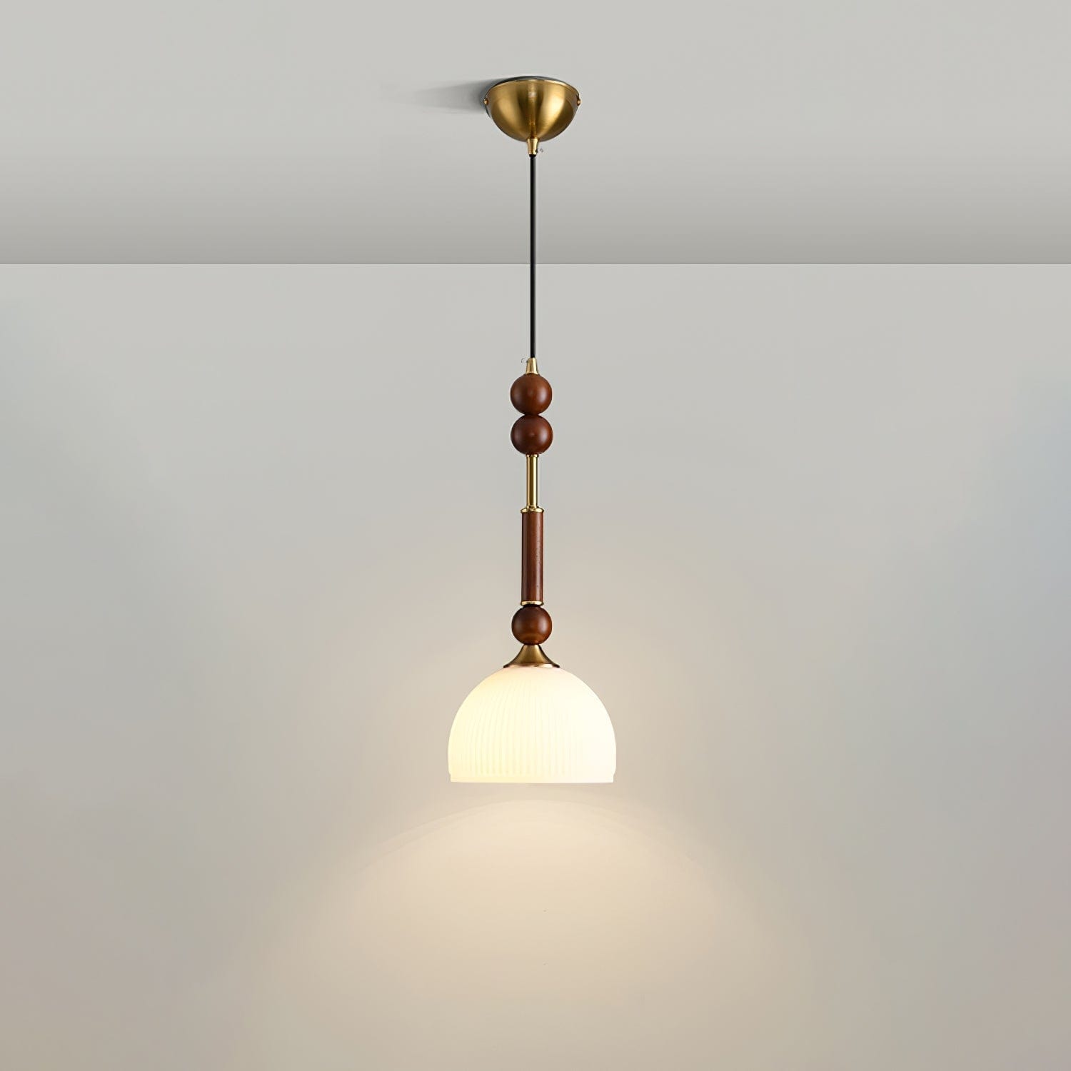 Roma Pendant Lamp – Elegant Wood and Brass Design with Glass Lampshade