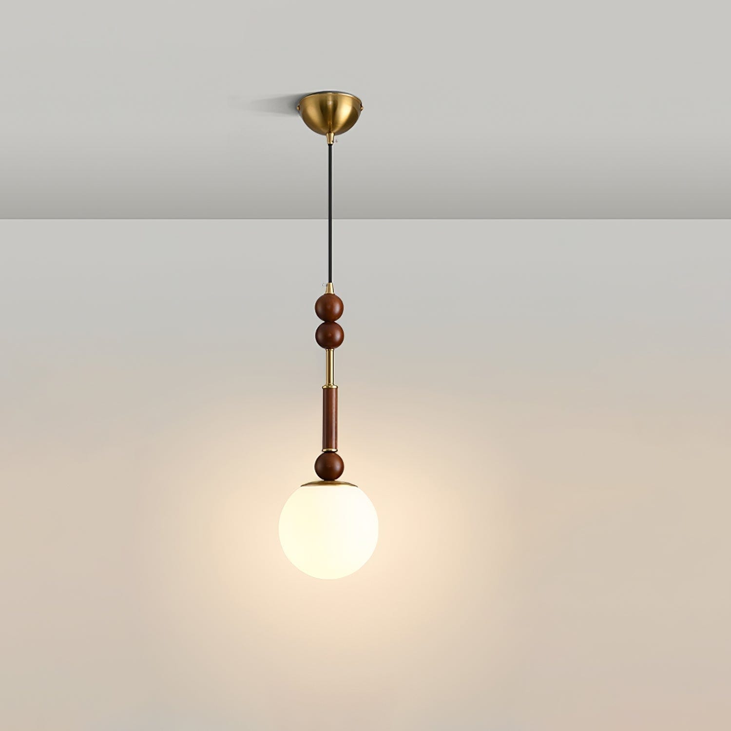 Roma Pendant Lamp – Elegant Wood and Brass Design with Glass Lampshade