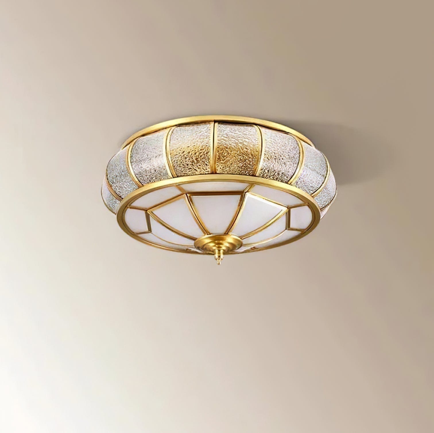 Round Textured Glass Ceiling Light - Elegant Flush Mount LED Fixture for Soft Ambient Lighting