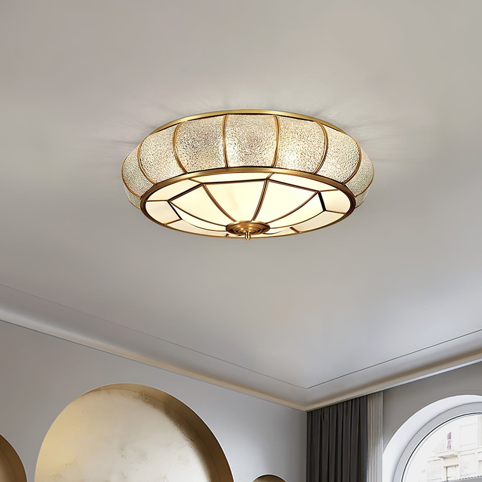 Round Textured Glass Ceiling Light - Elegant Flush Mount LED Fixture for Soft Ambient Lighting