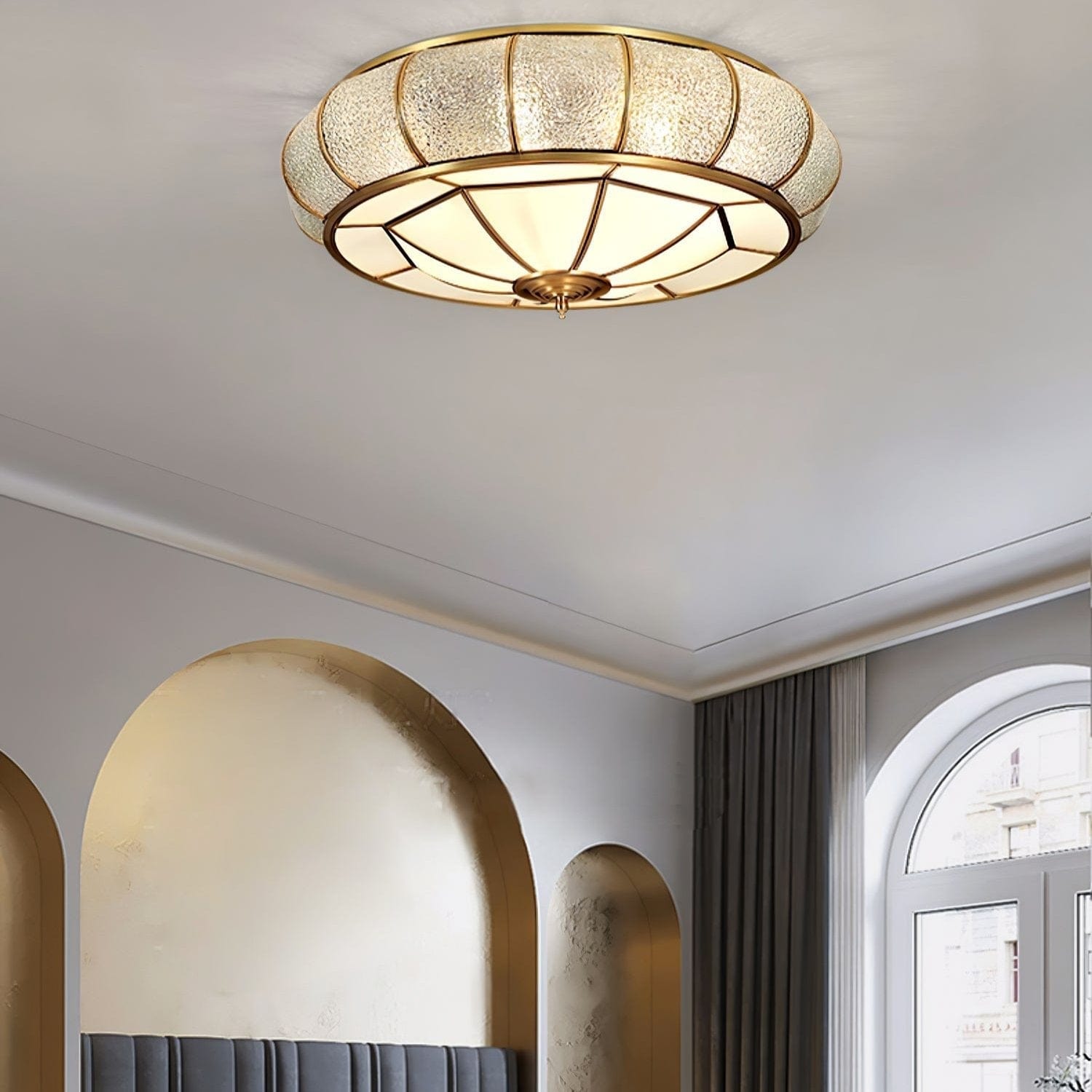 Round Textured Glass Ceiling Light - Elegant Flush Mount LED Fixture for Soft Ambient Lighting