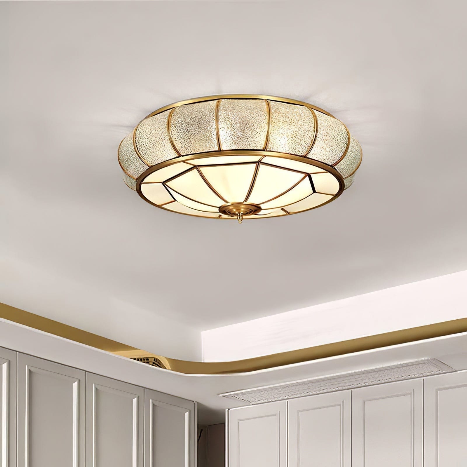 Round Textured Glass Ceiling Light - Elegant Flush Mount LED Fixture for Soft Ambient Lighting