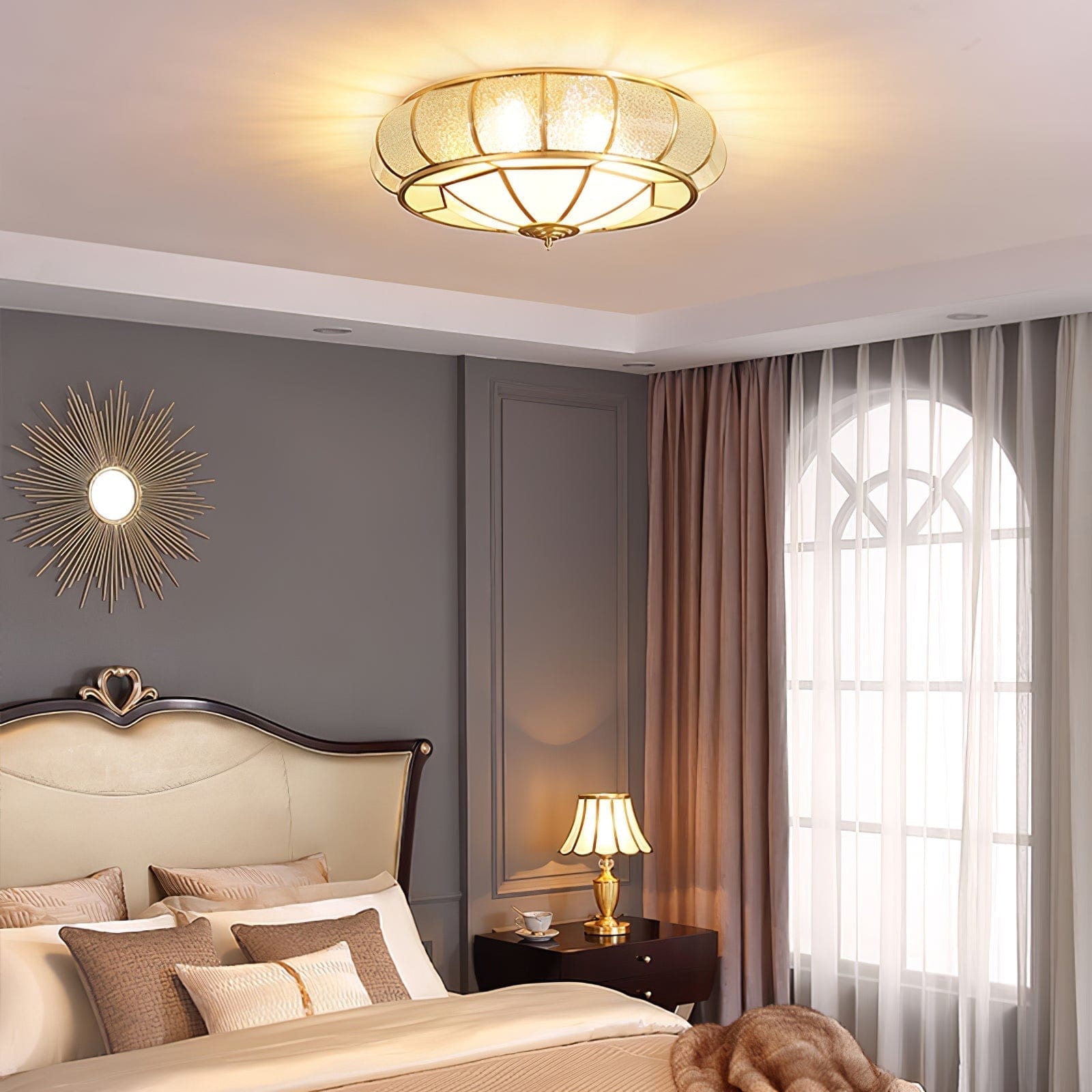 Round Textured Glass Ceiling Light - Elegant Flush Mount LED Fixture for Soft Ambient Lighting