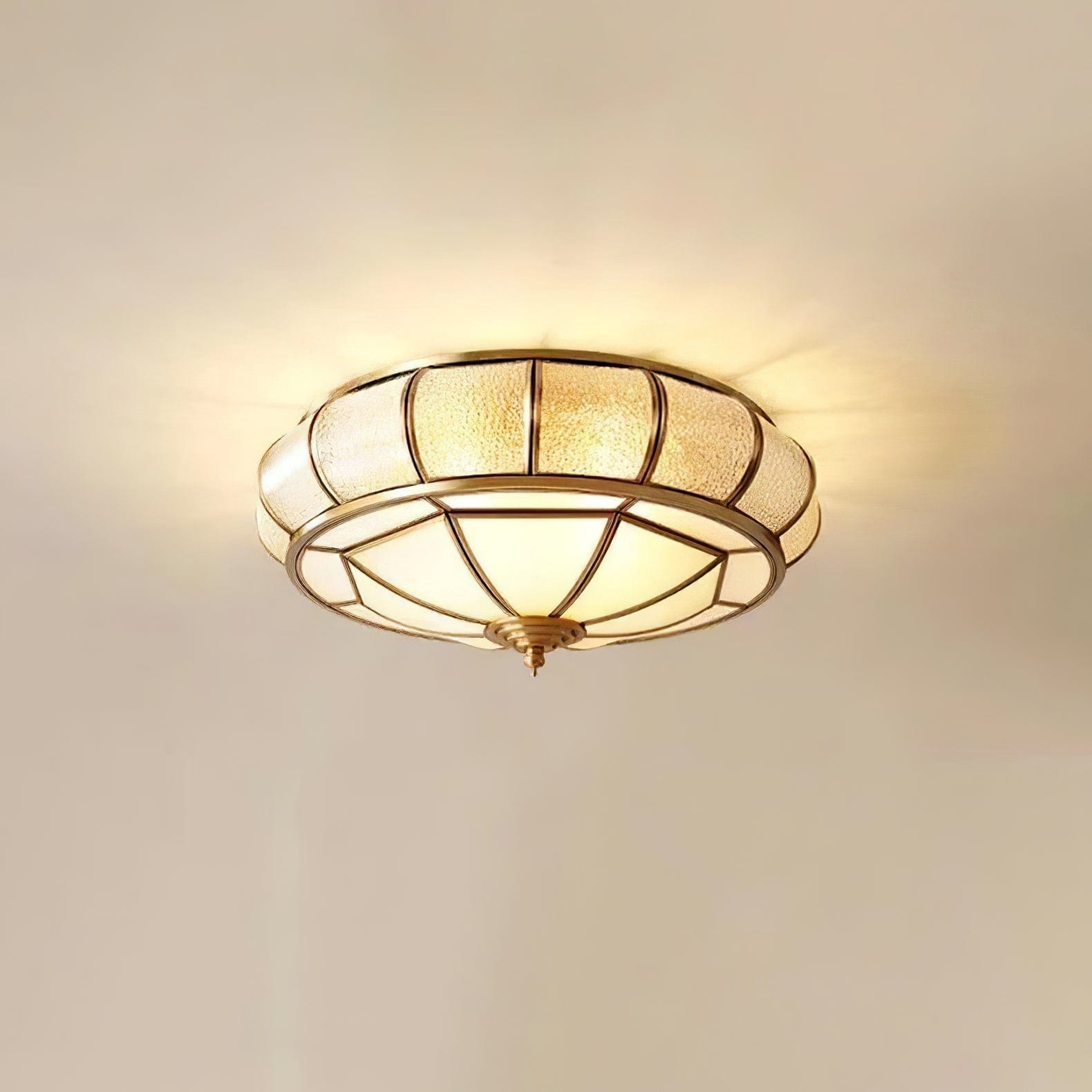 Round Textured Glass Ceiling Light - Elegant Flush Mount LED Fixture for Soft Ambient Lighting