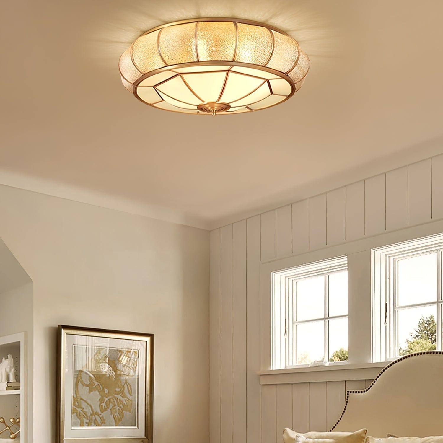 Round Textured Glass Ceiling Light - Elegant Flush Mount LED Fixture for Soft Ambient Lighting