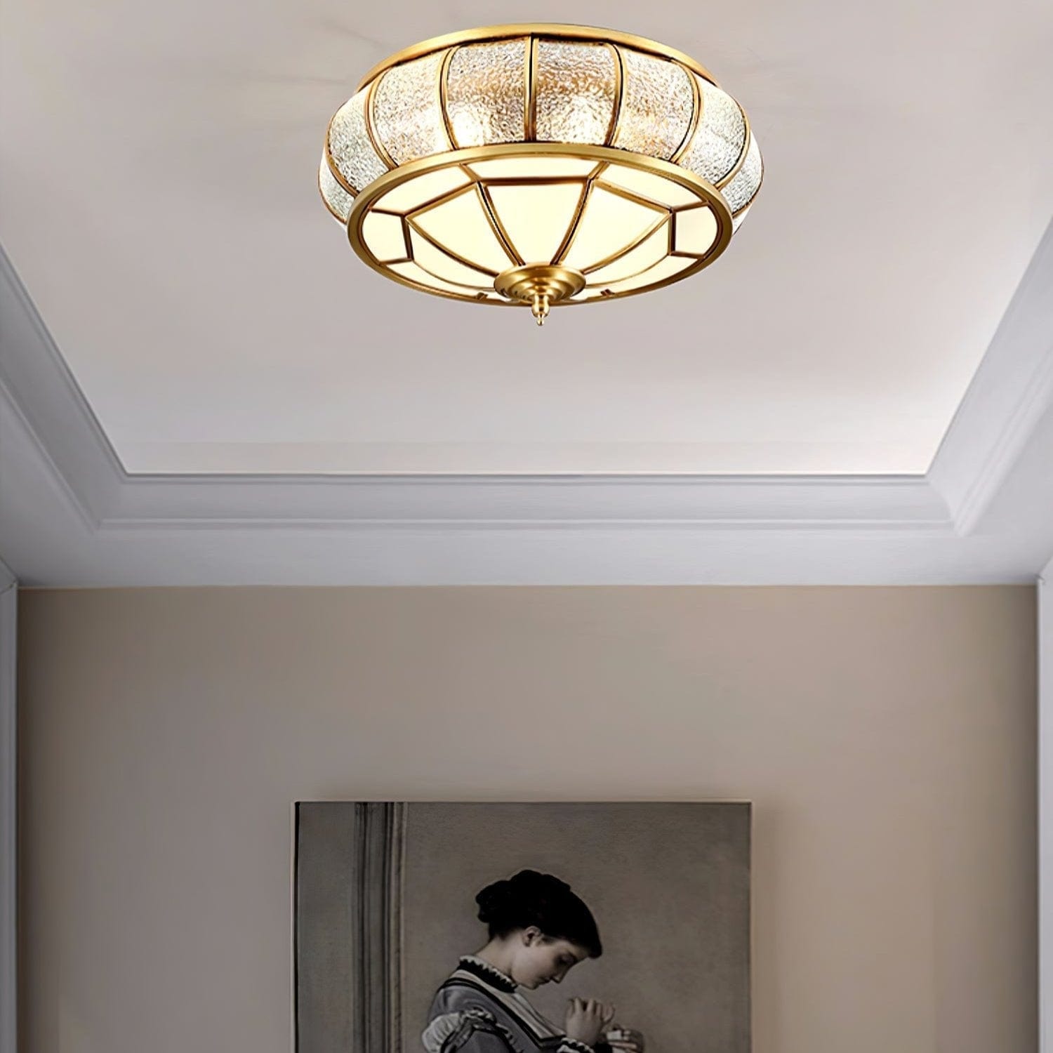 Round Textured Glass Ceiling Light - Elegant Flush Mount LED Fixture for Soft Ambient Lighting