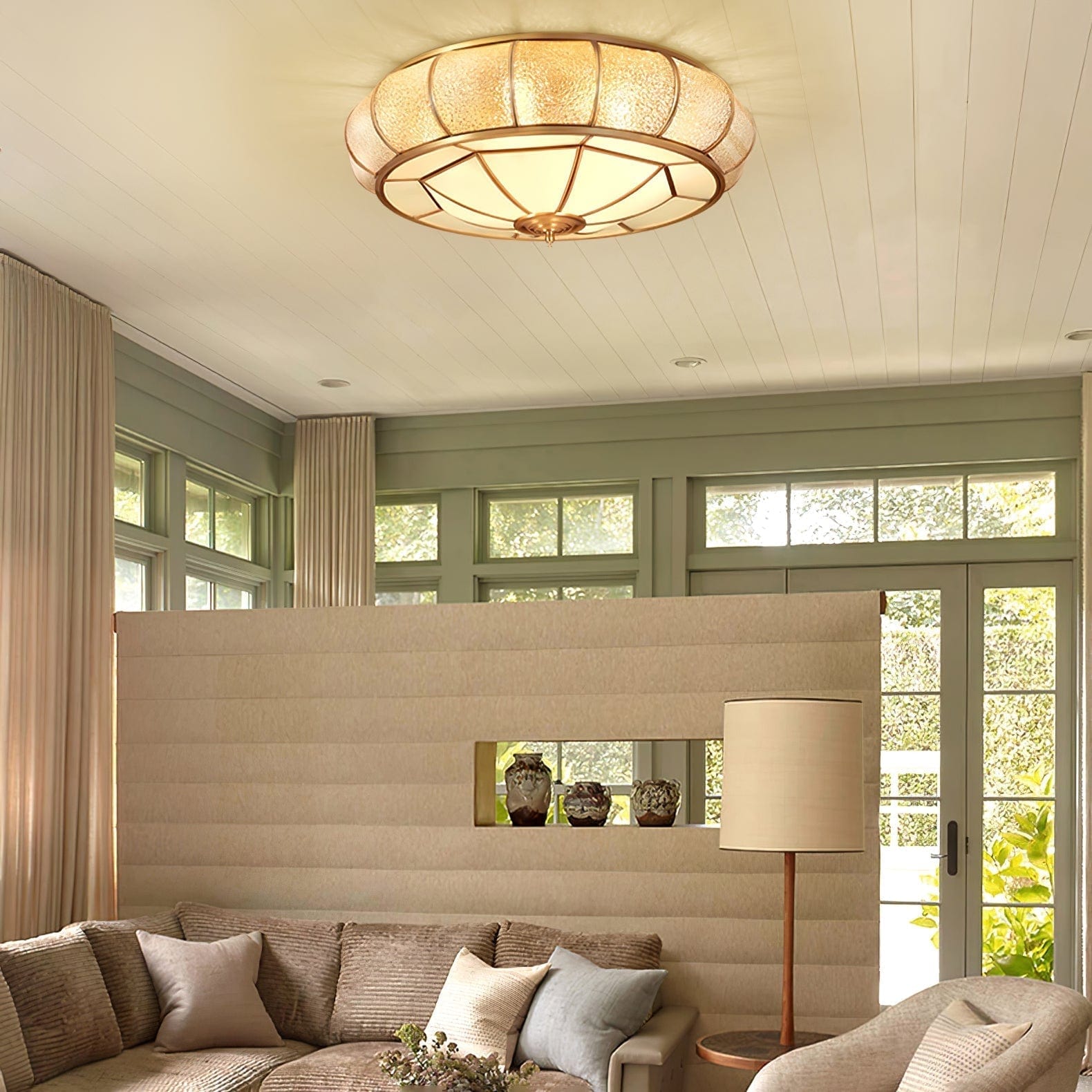 Round Textured Glass Ceiling Light - Elegant Flush Mount LED Fixture for Soft Ambient Lighting