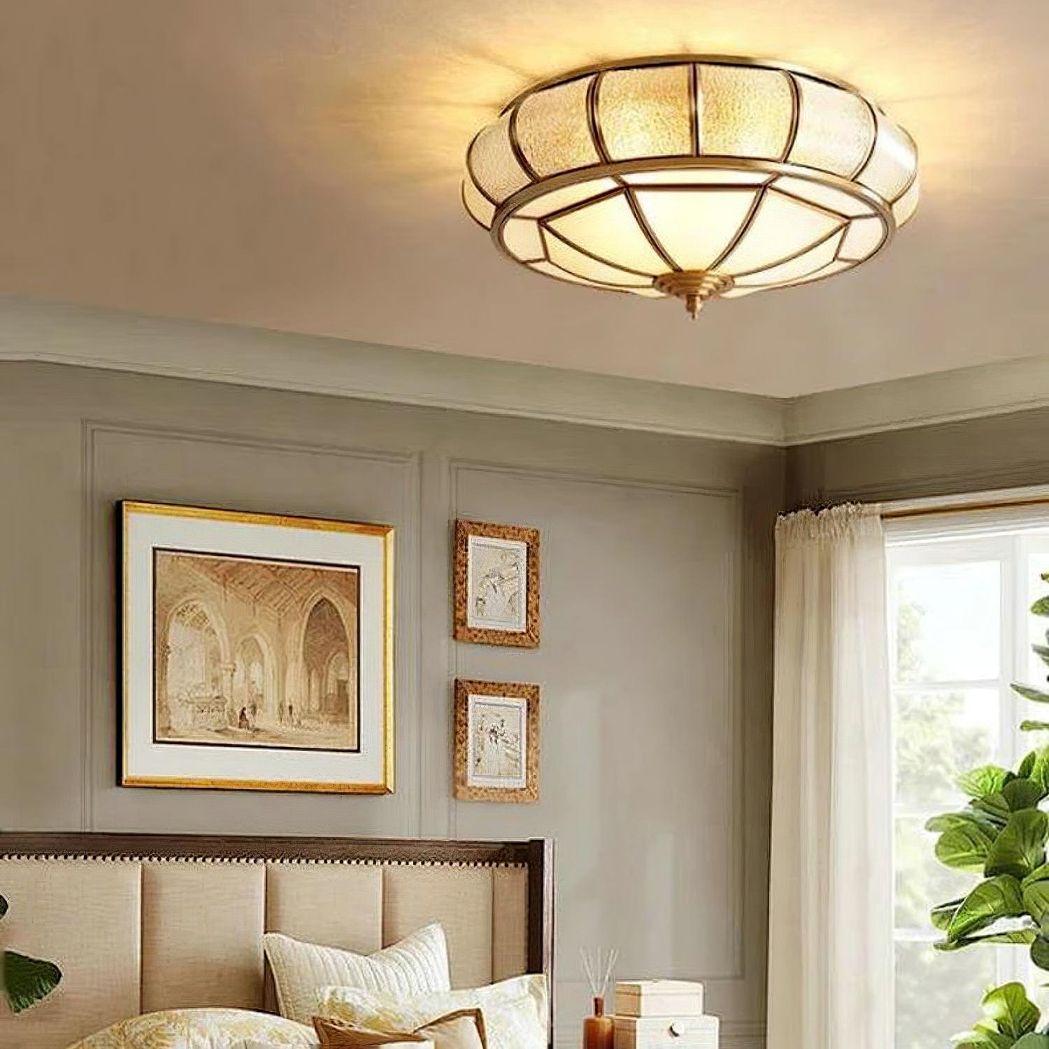 Round Textured Glass Ceiling Light - Elegant Flush Mount LED Fixture for Soft Ambient Lighting