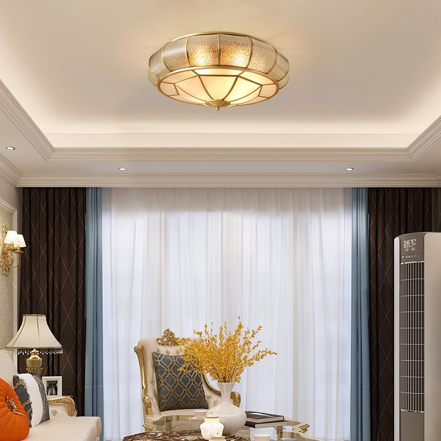 Round Textured Glass Ceiling Light - Elegant Flush Mount LED Fixture for Soft Ambient Lighting