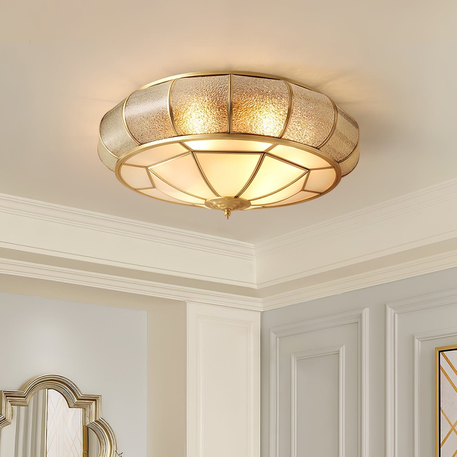 Round Textured Glass Ceiling Light - Elegant Flush Mount LED Fixture for Soft Ambient Lighting