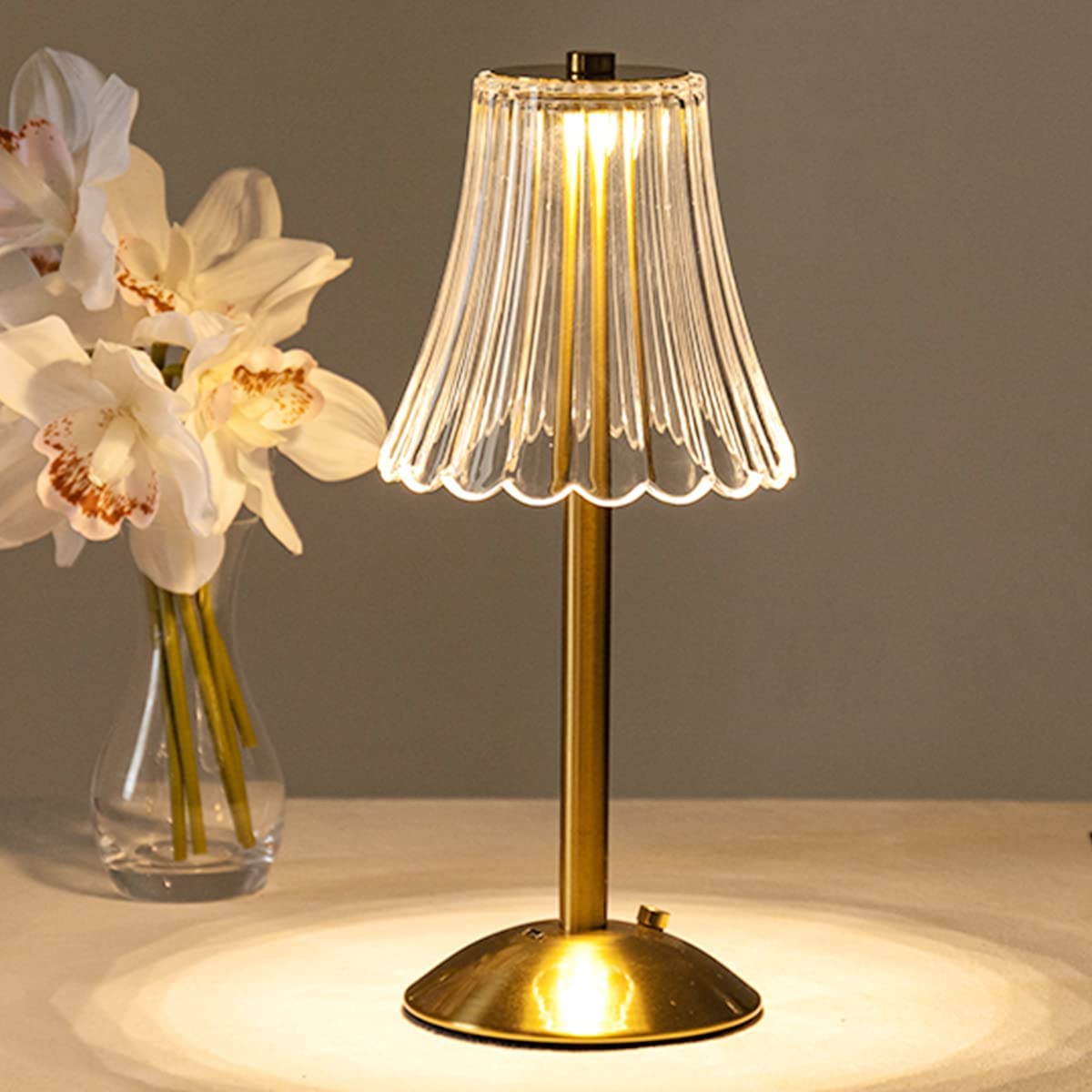 Golden Crystal Lamp – Wireless, Touch-Activated LED with Dimming