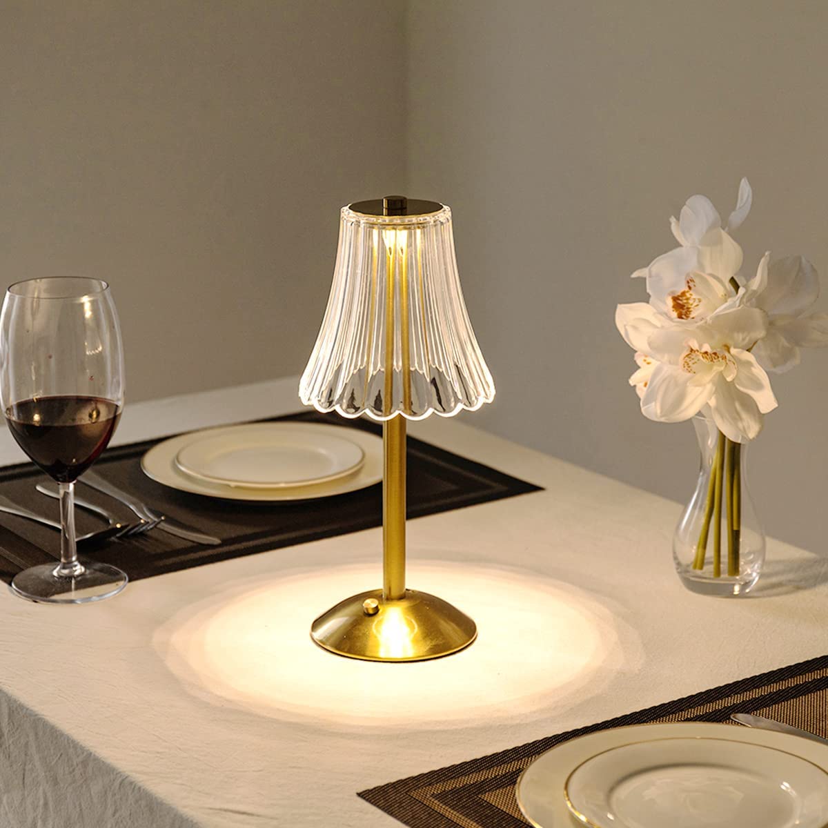 Golden Crystal Lamp – Wireless, Touch-Activated LED with Dimming