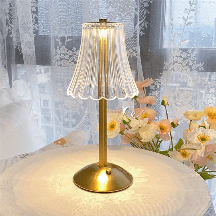 Golden Crystal Lamp – Wireless, Touch-Activated LED with Dimming