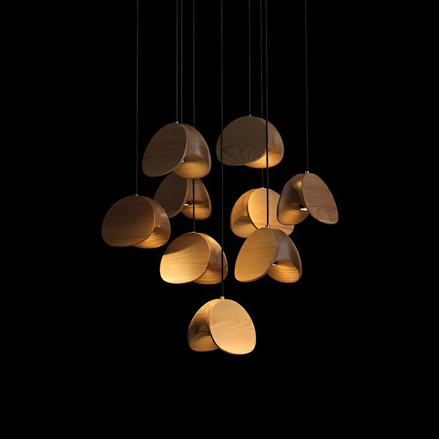 Siyuan Pendant Lamp - Artistic LED Lighting with Natural Wooden Shades