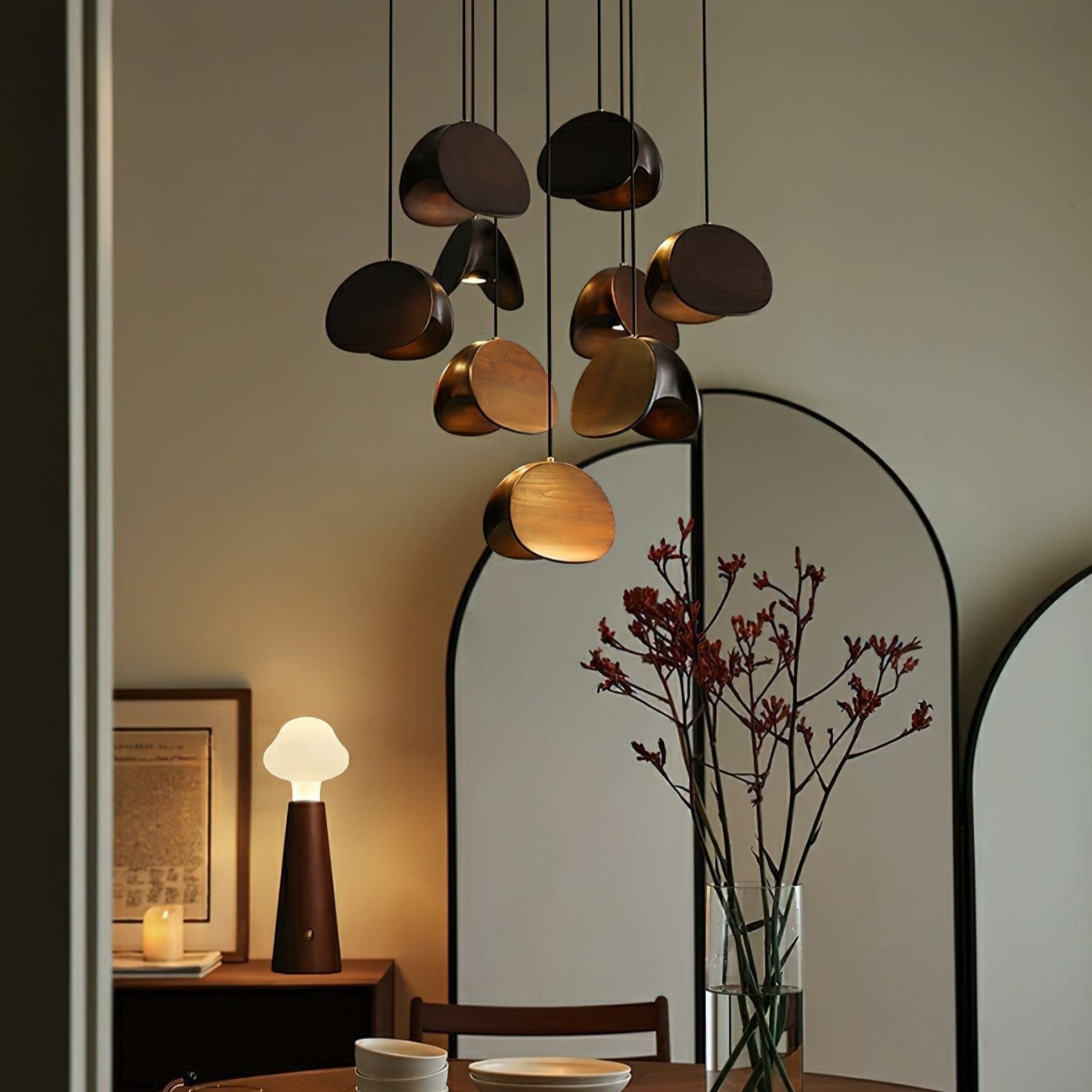 Siyuan Pendant Lamp - Artistic LED Lighting with Natural Wooden Shades