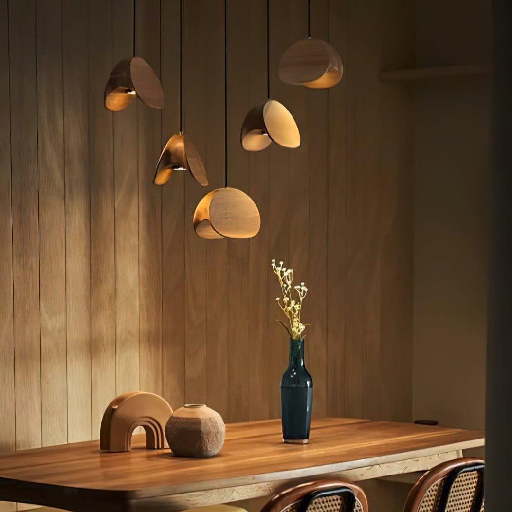 Siyuan Pendant Lamp - Artistic LED Lighting with Natural Wooden Shades