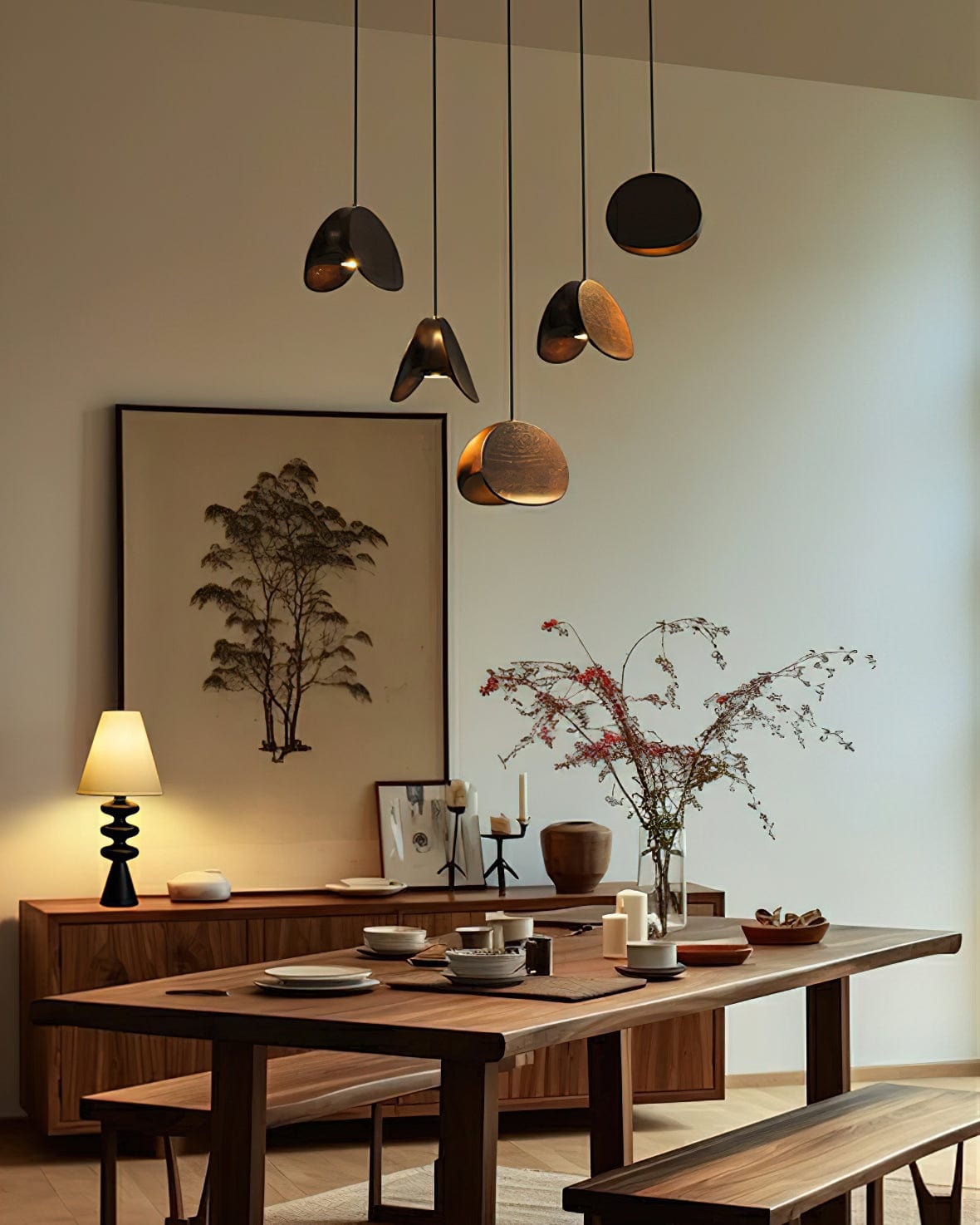 Siyuan Pendant Lamp - Artistic LED Lighting with Natural Wooden Shades