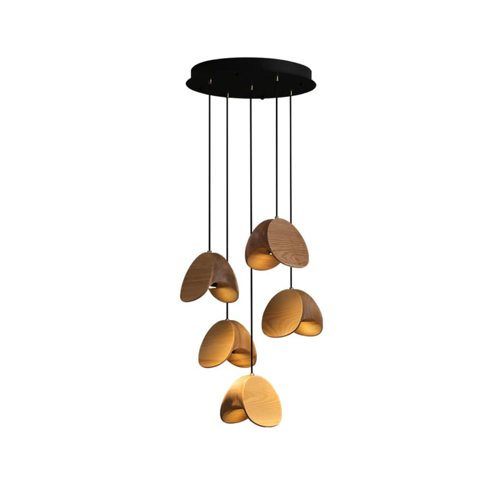 Siyuan Pendant Lamp - Artistic LED Lighting with Natural Wooden Shades