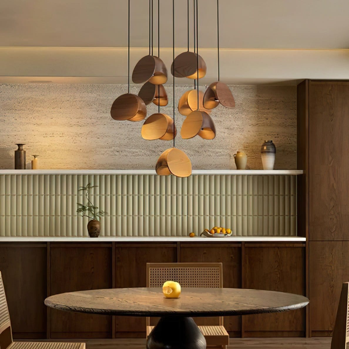 Siyuan Pendant Lamp - Artistic LED Lighting with Natural Wooden Shades