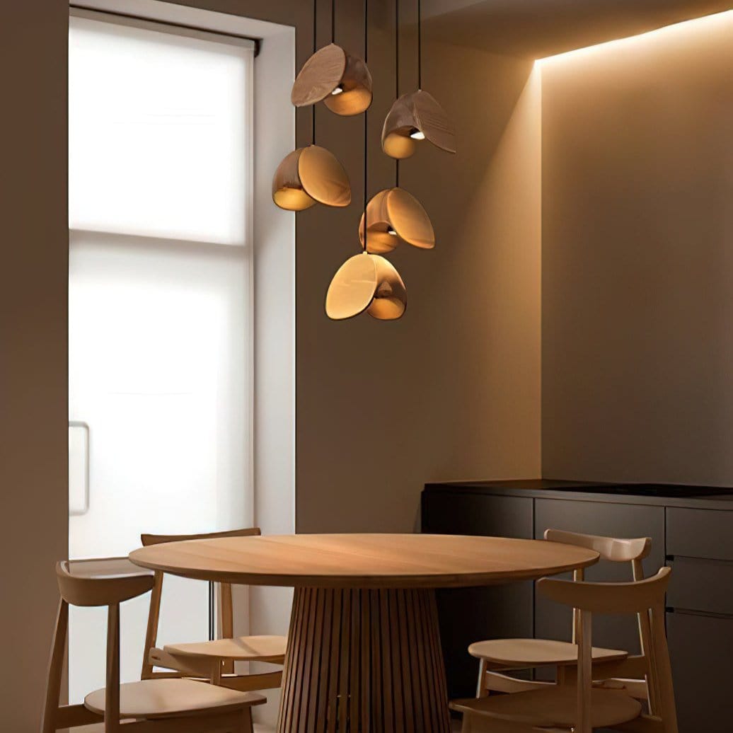 Siyuan Pendant Lamp - Artistic LED Lighting with Natural Wooden Shades